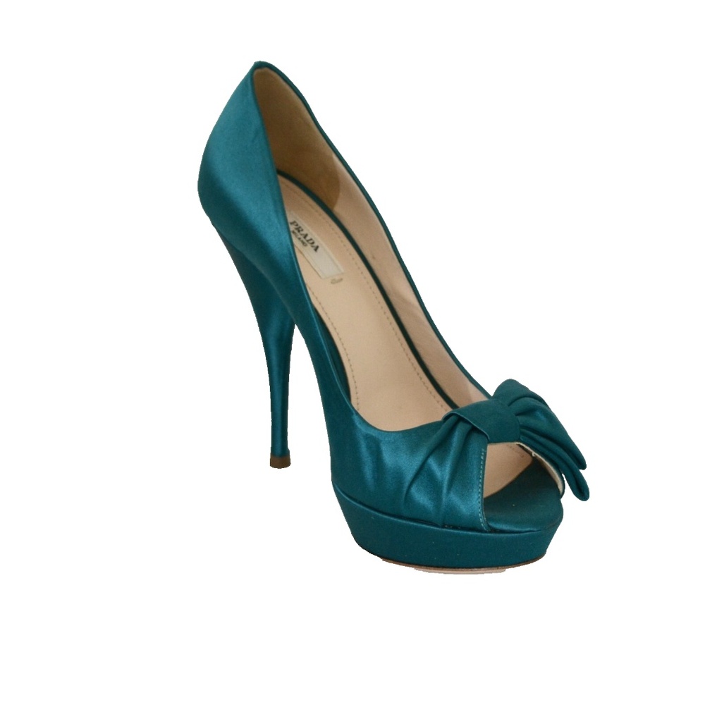 New Authentic Prada Satin Platform Bow Peep Toe Shoes